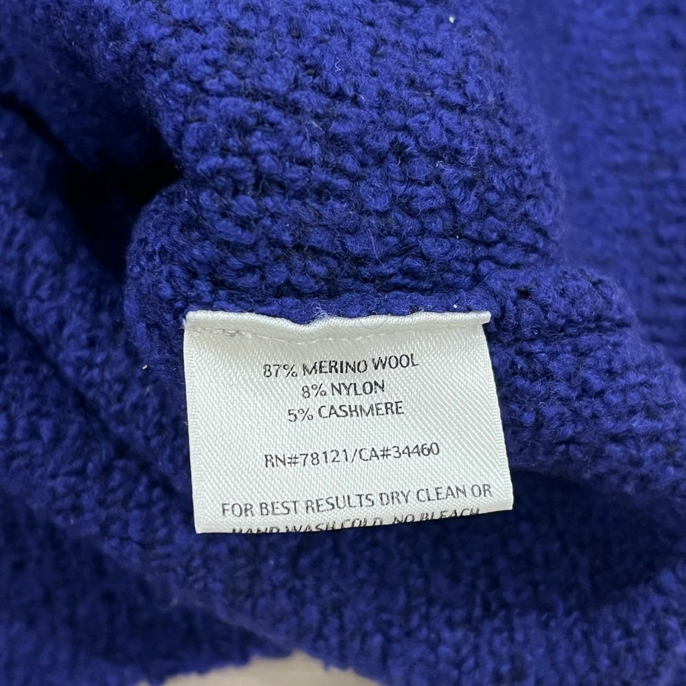 Eileen Fisher Deep Cobalt V-Neck Shawl Collar Sweater - Picture 5 of 6